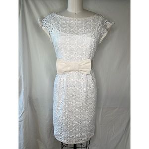 Nanette Lepore White Eyelet Lace Dress with Removable Bow Belt Size 2